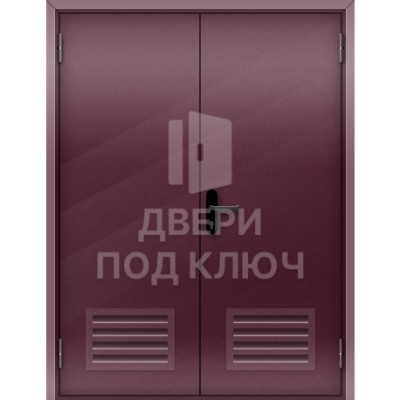 Глухая двупольная противопожарная дверь 2-го типа с вентиляционной решеткой ДПК-17378